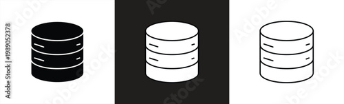 Clean database storage icon showing stacked cylindrical layers, representing data saving, server storage, cloud systems, backups, and structured information management.