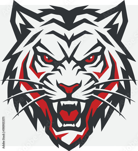 Fierce Cartoon Tiger Face Closeup.