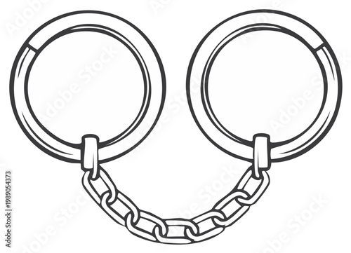 Black and white illustration of handcuffs with chain