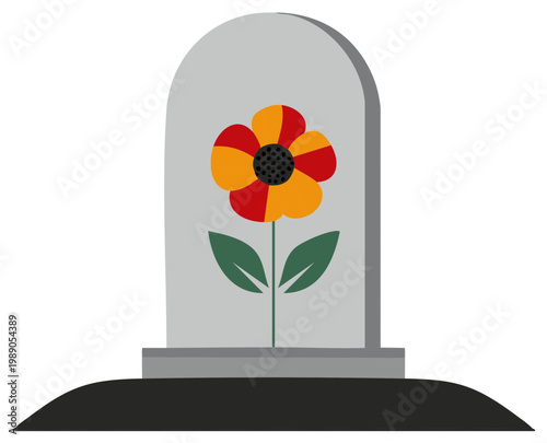 Stylized flower inside a headstone illustration