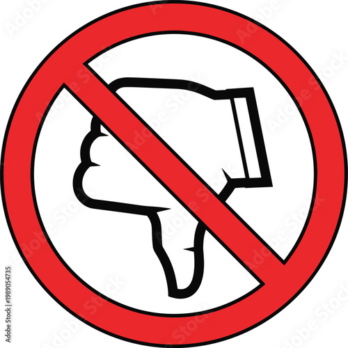 No Thumbs Down Sign, Prohibition Symbol on White Background