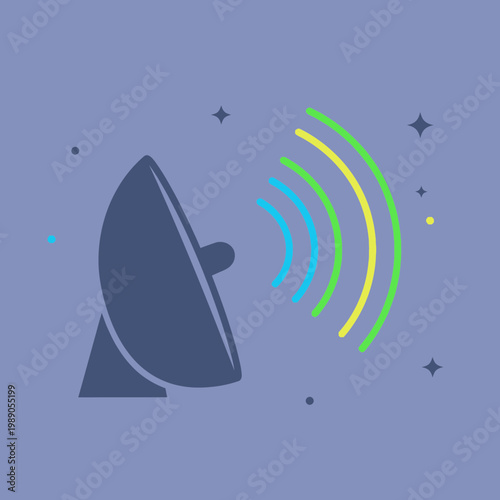 Satellite dish broadcasting signals, communication technology, digital wave transmission
