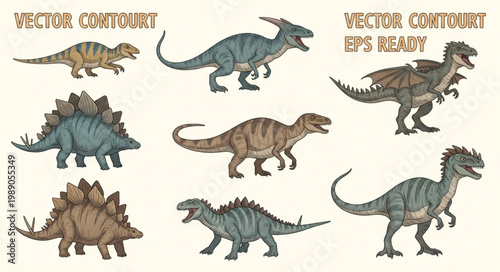 Collection of various dinosaur illustrations in different poses.
