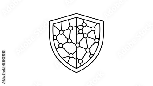 Shield with network nodes and connections, cybersecurity and technology concept