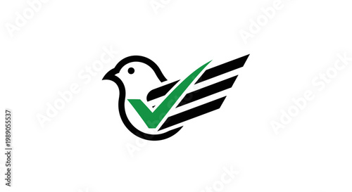 Abstract bird logo with green check mark design for branding and business