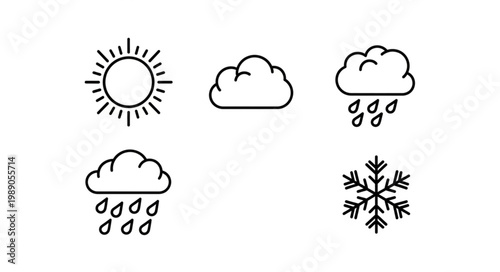 Collection of weather icons representing different weather conditions.