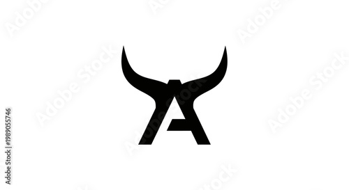 Obraz na płótnie Abstract bull horns silhouette with letter a design on white background