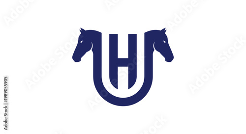 Abstract equestrian logo design featuring two horse heads and letter u