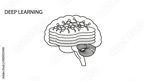 Conceptual illustration depicting deep learning architecture within a stylized human brain, symbolizing advanced artificial intelligence and intricate neural network processing