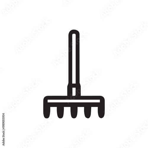 Minimalist black outline rake symbol perfect for garden cleanup and agricultural themes