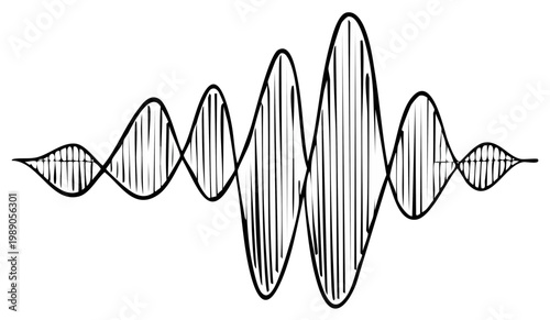 Hand Drawn Sketch of a Sound Waveform with Varying Amplitude and Frequency