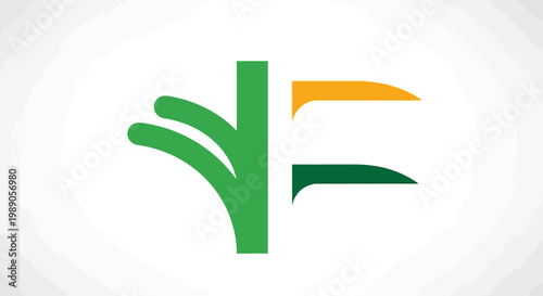Abstract green and yellow letter f graphic design concept isolated