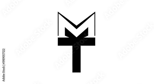 Abstract geometric graphic design with initial letters in black and white