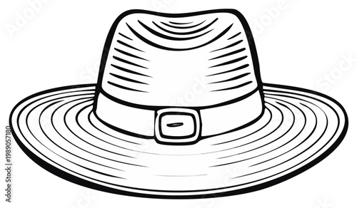 Outlined Illustration of a Classic Hat with Buckle