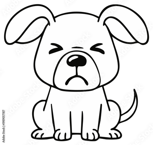 Sad Cartoon Puppy Sitting with Eyes Closed Expressing Disappointment