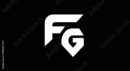Abstract geometric logo design with initials fg on black background