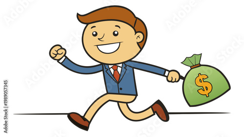 Businessman running after sack of money concept. Business vector illustration