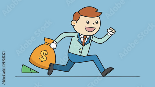 Businessman running after sack of money concept. Business vector illustration