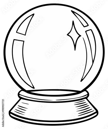 Outlined crystal ball on a stand with reflective light spark and internal lines