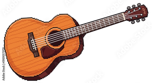 Acoustic Guitar with Six Strings and Wooden Body.