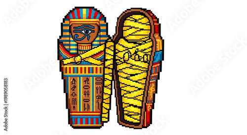 Ancient Egyptian Mummy and Sarcophagus Illustration.