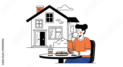 Man Eating Breakfast At Home Alone.