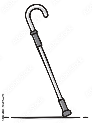 Silver walking cane for seniors and disabled persons assists movement. The stick helps for walk with physical limitations.