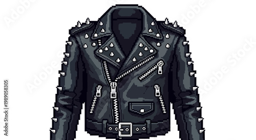 Black Leather Biker Jacket with Silver Studs.
