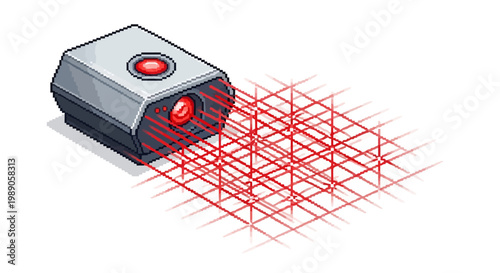 3D Laser Scanner Projecting Red Grid Pattern.