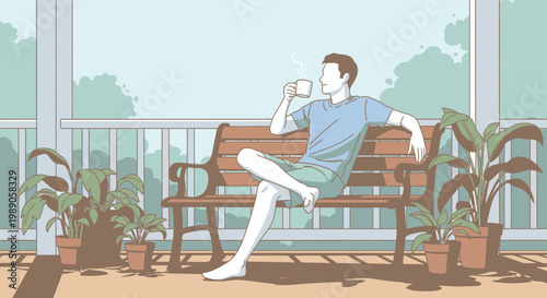 Man sitting on a bench relaxing.