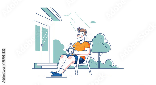 Man sitting on chair outside house 2.