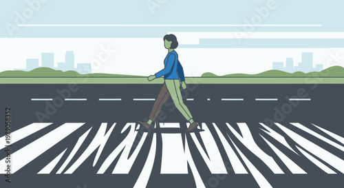 Person crossing the street alone.