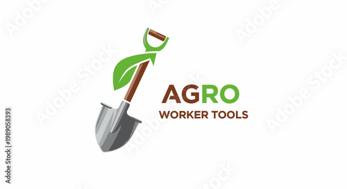 Shovel with green leaf handle.