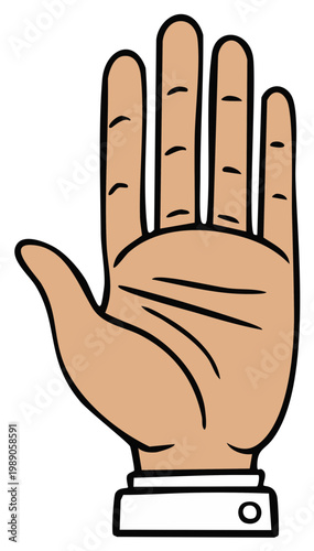 Open palm gesturing stop or high five with wrist cuff