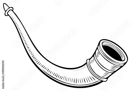 Line Art Illustration of a Hunting Horn, Powder Horn, or Signaling Bugle