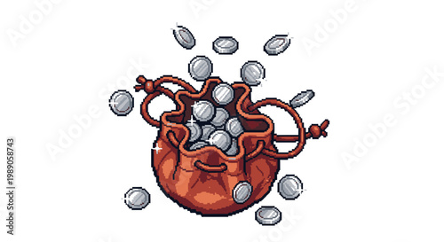 A full leather pouch overflowing with silver coins.