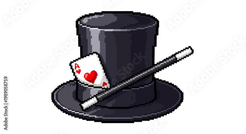 Classic Magic Hat with Wand and Playing Card.
