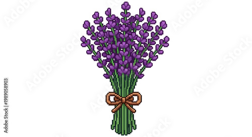 A beautiful bunch of vibrant purple lavender flowers tied with a rustic bow.