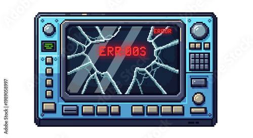 Broken Screen Displaying Error Message on Vintage Monitor.