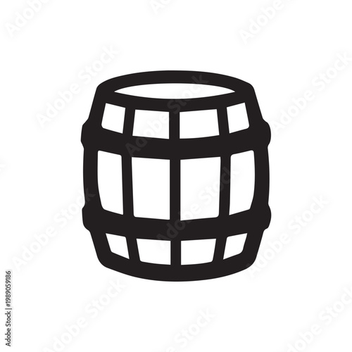 Bold black and white barrel symbol representing vintage liquid containers