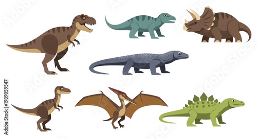 Collection of various dinosaur illustrations on white background.