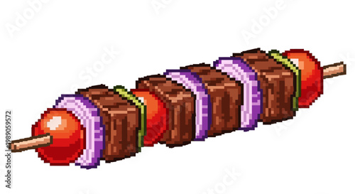 Delicious Beef and Vegetable Skewer on White Background.
