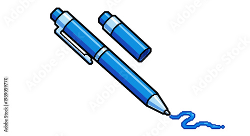 Blue Ballpoint Pen Drawing a Squiggly Line.