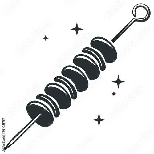 Skewered Food, Kabobs Vector Illustration, Traditional Grill, BBQ Icon