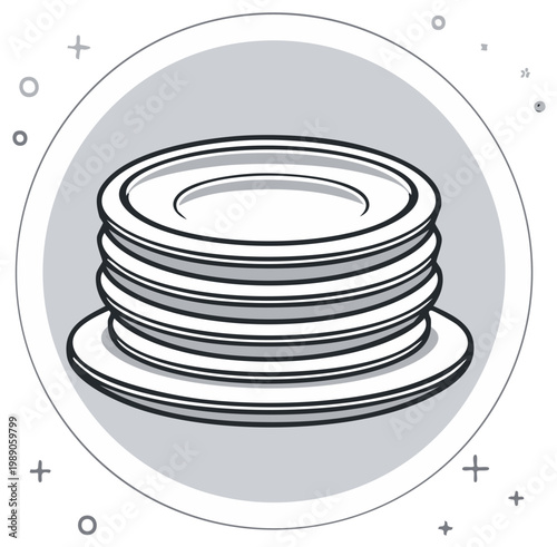Stacked Dinner Plates Illustration Hand Drawn Style Serving Dishes Tableware Design