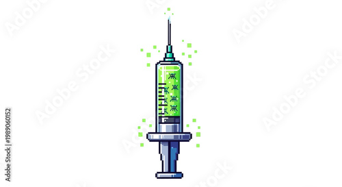 A Syringe Filled With Green Liquid And Bubbles.
