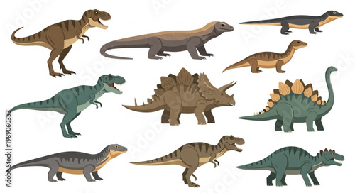 Collection of diverse dinosaur species and prehistoric reptiles.