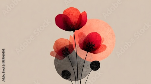 A bouquet of red poppies on a beige background