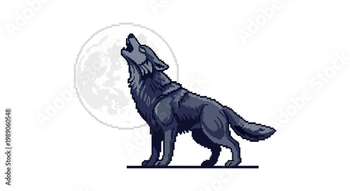 A lone wolf howls at the full moon in a stylized illustration.
