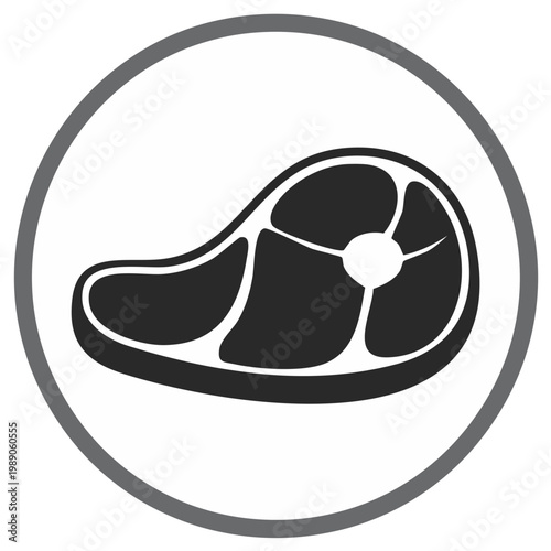 Beef steak icon within a circle. A symbol of food. Meat symbol. Butcher shop logo. Raw beef illustration.
